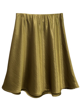 夏季金色醋酸缎A字显瘦短裙