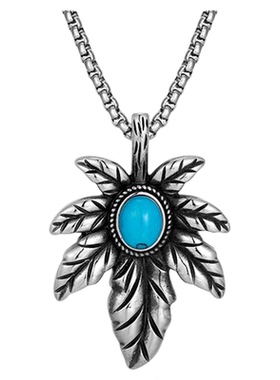 KREAM 高级感绿松枫叶吊坠项链男女同款复古高街配饰