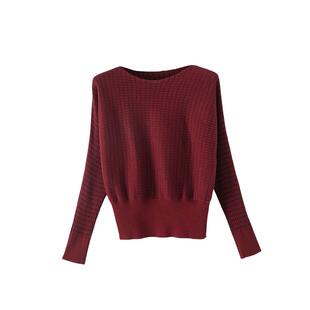 晚白2026春季新款时尚收腰新年本命年红色上衣气质一字领针织衫女