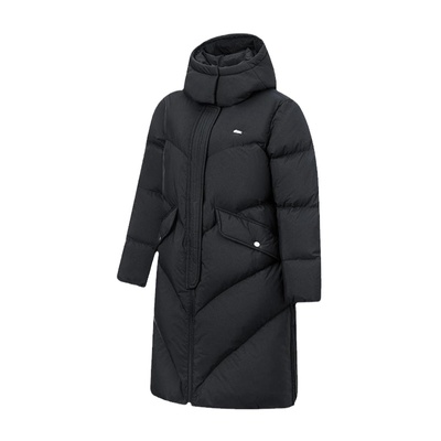 李宁女子连帽宽松保暖长款羽绒服