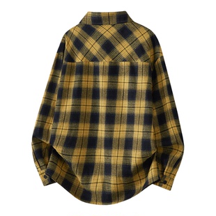 PLAY HEITY 官方美式复古简约格子长袖衬衫男女爱心刺绣宽松上衣