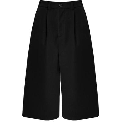 拉夏贝尔灰色七分毛呢阔腿裤女秋