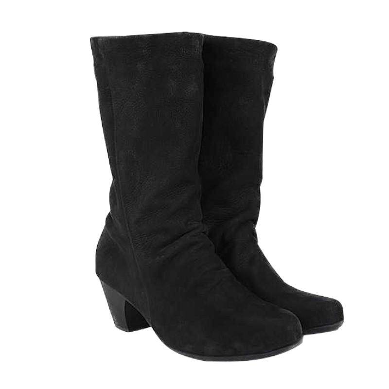 法国品牌清仓处理雅氏女鞋中筒女靴粗高跟真皮舒适靴子加绒女5GQ1