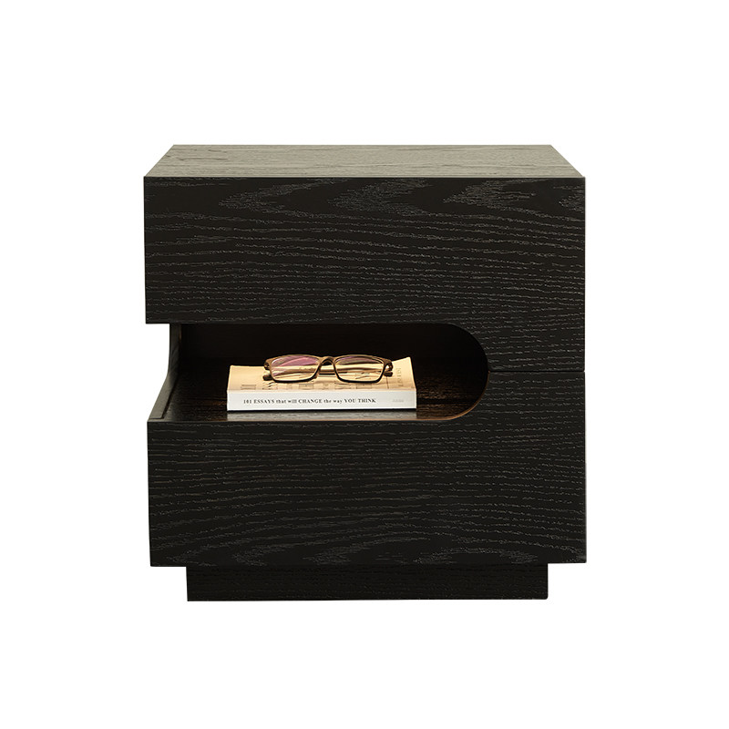 意式极简实木床头柜卧室家用创意悬浮式床边柜带灯黑色收纳储物柜