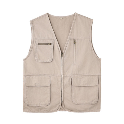 纯棉水洗多口袋工装马甲定制LOGO