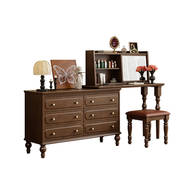 美式实木梳妆台斗柜一体