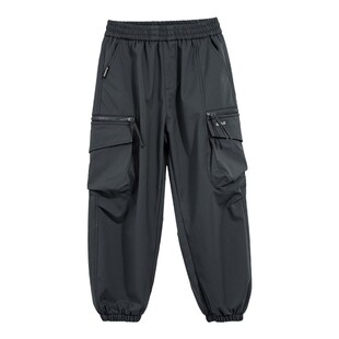 男童冬季潮酷灰色加绒运动工装裤2025新款青少年儿童加厚保暖裤子