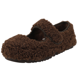 红粉知己毛绒玛丽珍鞋女2025冬新款外穿加绒保暖不累脚懒人毛毛鞋