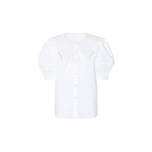 FIVE PLUS衬衫女少女感上衣娃娃领泡泡袖木耳减龄女夏装