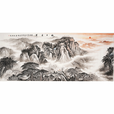 纯手绘国画泰山招财靠山客厅山水