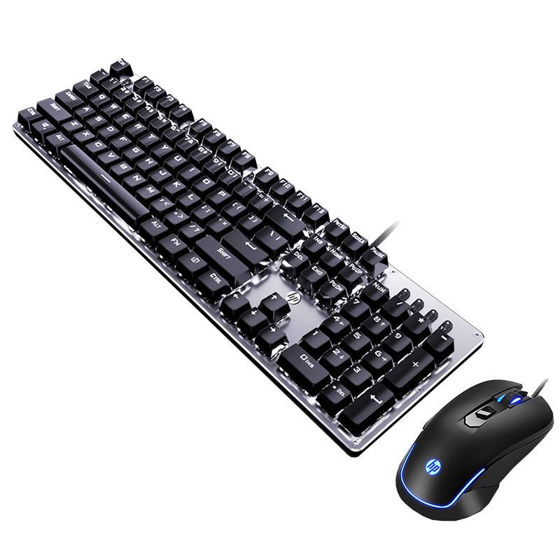 HP/惠普GK100機(jī)械鍵盤青軸黑茶紅軸電競游戲?qū)Ｓ檬髽?biāo)耳機(jī)三件套