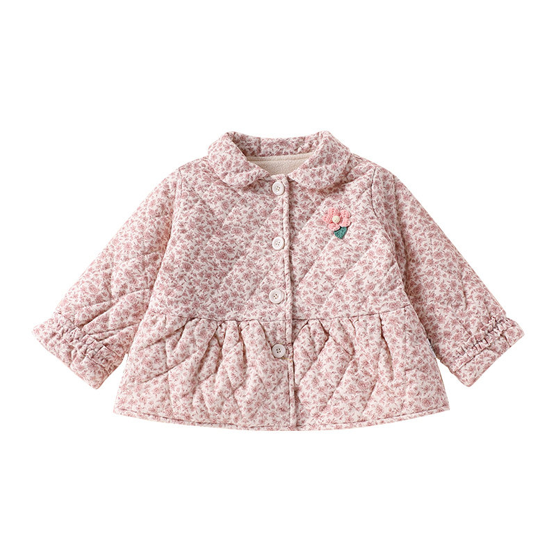 女童冬季夹棉加绒碎花棉服外套