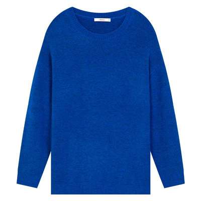 蓝色亮色舒适oversize圆领毛衣