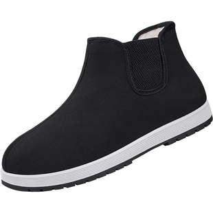 加绒老北京布鞋男冬季新款防滑爸爸鞋羊毛保暖千层底休闲老人棉鞋