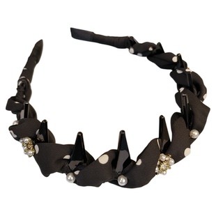 复古波点珍珠发圈时尚个性新款发绳慵懒风法式带齿发箍高卢顶发夹