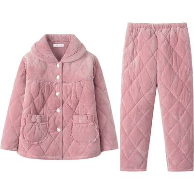 珊瑚绒睡衣加棉三层秋冬天可外穿