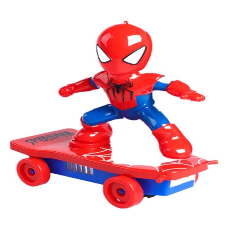 蜘蛛勇士特技滑板车蜘蛛侠人翻滚车身灯光儿童电动玩具360度旋转