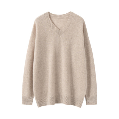 慵懒风V领山羊绒衫中长款毛衣