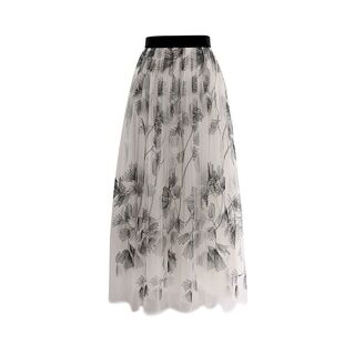 ^@^【QZ1225522】唤醒蕞美女性力量 德国绣/通透美秋白描网纱半裙