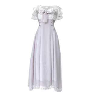 啦啦酱 紫铃兰-长款 原创设计夏季短袖清楚系短袖蕾丝连衣裙新款