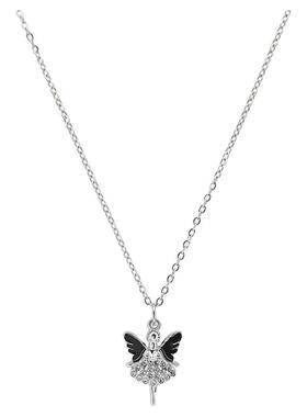 天使水钻黑色翅膀项链