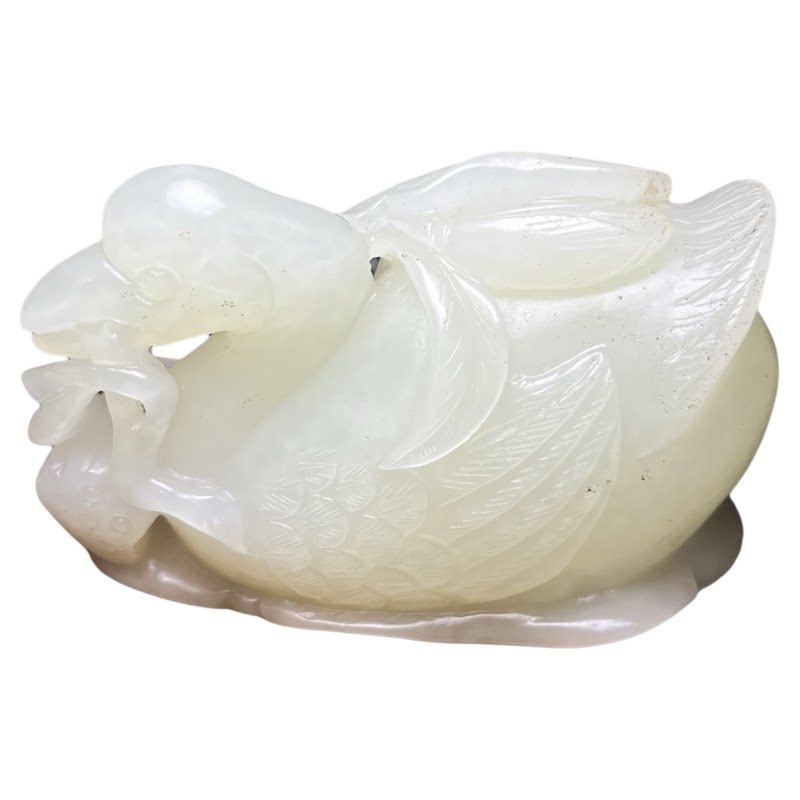 和田玉鹅如意苏工圆雕把玩件