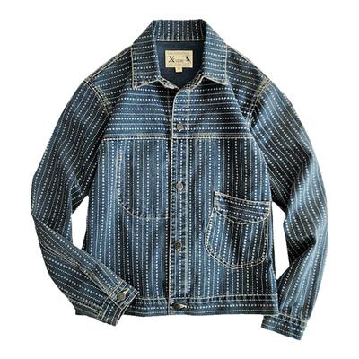 全棉西里布牛仔条纹印花夹克外套