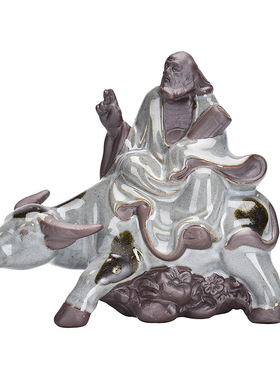 禅意老子骑牛陶瓷摆件茶桌装饰品