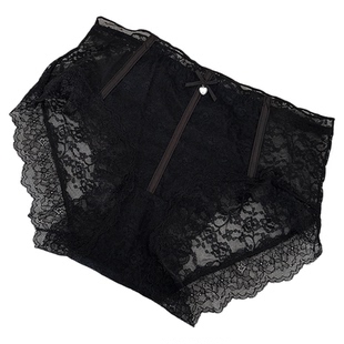 高腰大码内裤女蕾丝软鱼骨轻收腹胖mm透肉包臀三角裤纯欲克己战袍