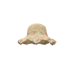 彩色草编渔夫帽女夏季海边沙滩度假风镂空草帽大帽檐遮阳防晒帽子