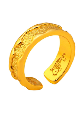 新中式仿金锤纹双鱼开口食指戒