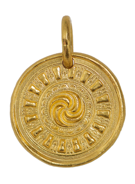 手工錾刻古法黄金喜旋双面吊坠