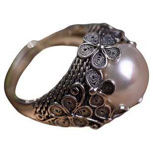 繁华纯银花丝编织设计感小众复古民族风气质百搭款珍珠女款大戒指