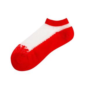 本命年红色红袜子女男薄款蕾丝袜短袜属虎年船袜结婚情侣一对夏季