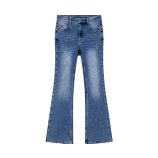 Desigual大西瓜【博主同款】水洗弹力爱心刺绣喇叭裤女士牛仔裤