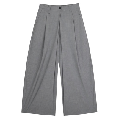 AVVENN灰色极简宽松垂感阔腿通勤休闲长裤 AK31301724