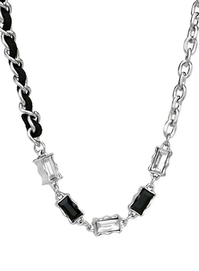 NG皮绳宝石拼接钛钢项链男款百搭