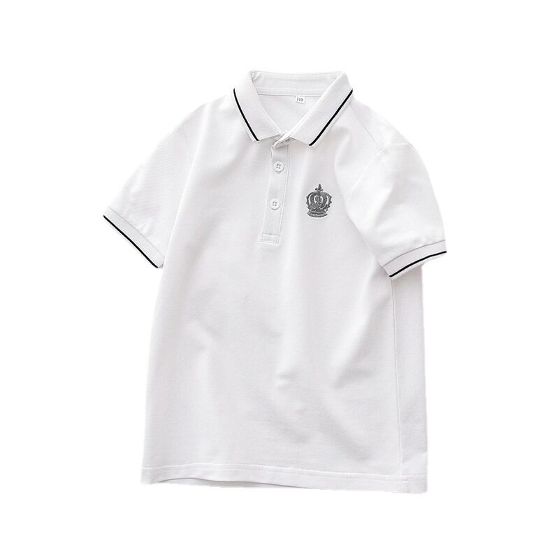 儿童POLO衫长短袖男女童春夏季校服中大童翻领T恤纯棉天蓝色上衣