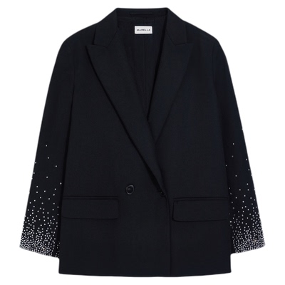 MARELLA 2025秋冬女装直筒翻领双排扣水晶贴花西装外套3046155202