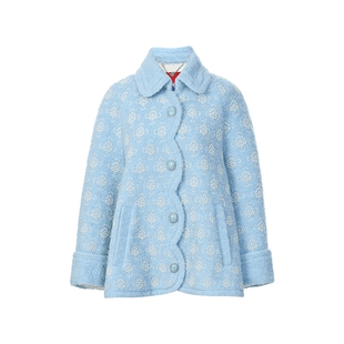 lefame拉飞姆秋季复古摩登风珍珠装饰宽松中长外套上衣斗篷女显瘦