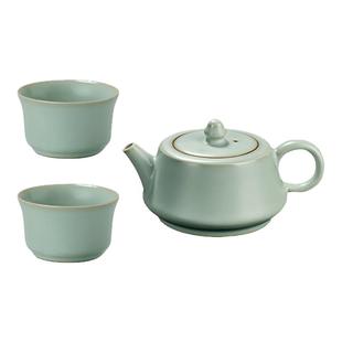 汝窑柱础壶茶壶套装景德镇陶瓷一壶二杯复古汝瓷手工功夫茶具送礼