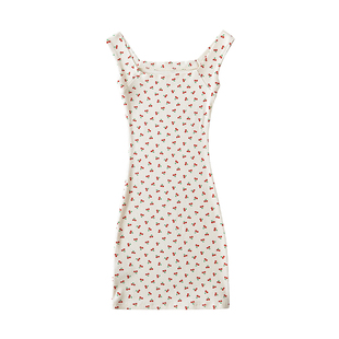 YoungGirlDay纯欲甜妹风樱桃印花紧身显瘦挂肩吊带连衣裙包臀短裙