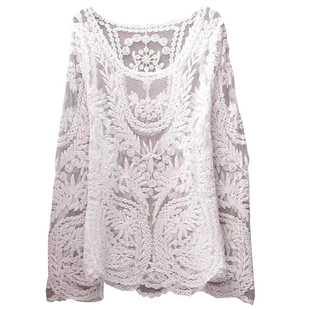 海边度假比基尼中长款泳衣外套沙滩外搭长袖防晒镂空蕾丝罩衫女