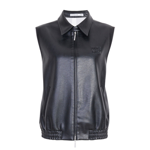 婉甸2025年秋季新品耀石黑毛织皮马夹polo领无袖外套女1243V03GL2