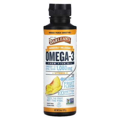 巴宁,极其美味的 Omega-3 鱼油，芒果桃奶昔，1,080 毫克，8 盎司