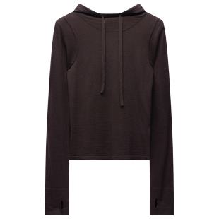 LINC金羽杰针织衫女绵羊毛修身连帽针织衫薄款内搭女帽衫SW587Y