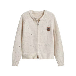 专柜双拉链圆领毛衣外套女士秋冬新款韩系宽松慵懒风外穿针织开衫