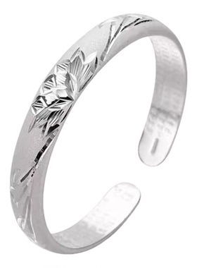 足银9999雕刻繁花似锦手镯女开口