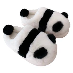细细条 一家三口棉拖鞋冬季男女士亲子可爱熊猫毛绒绒保暖家居鞋