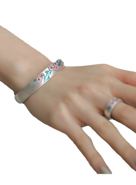 足银烤蓝梅花国风民族时尚小众